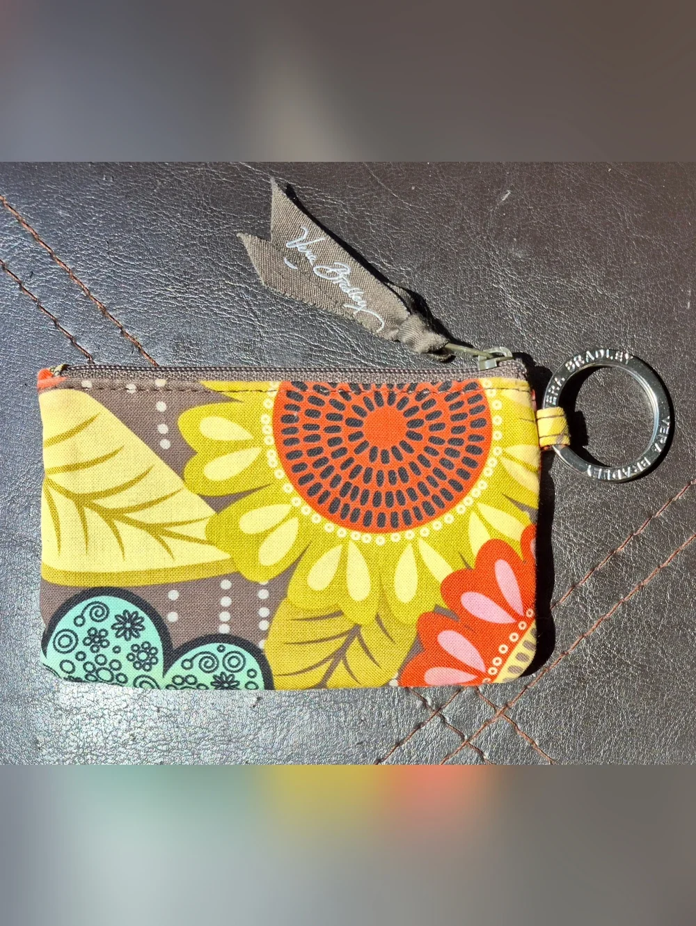 Vera Bradley ID Card Holder Coin Purse Zip Pouch Key Ring - Picture 5 of 6